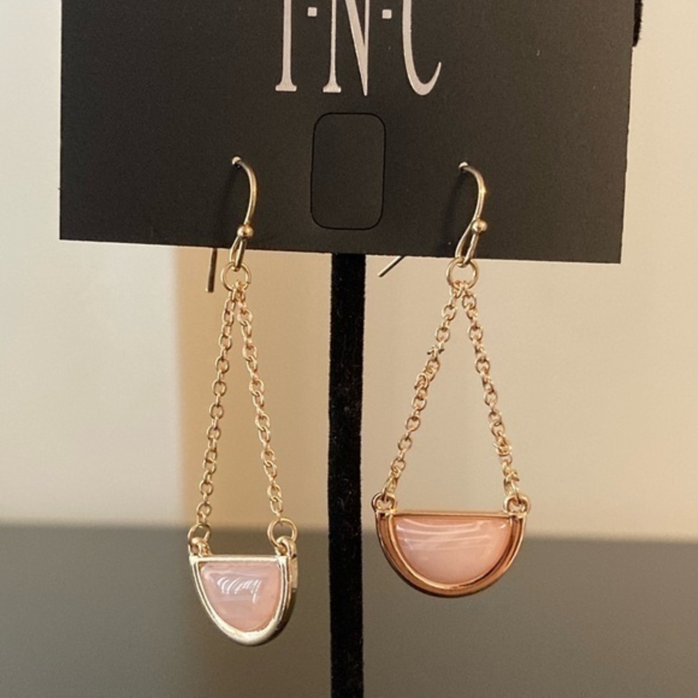 INC golden and pink dangly half circle earrings